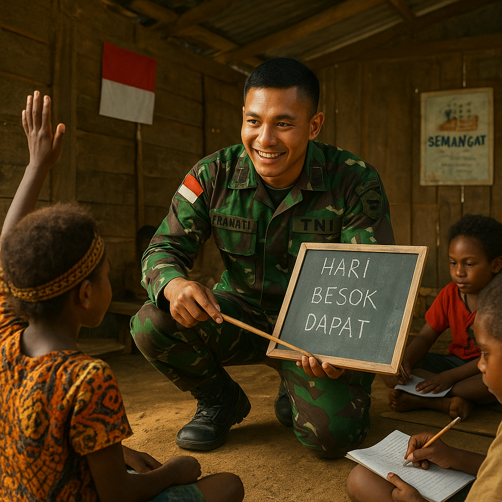 Prajurit TNI Pupuk Semangat Belajar Anak Perbatasan Papua