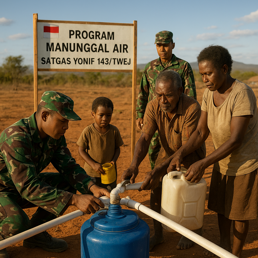 TNI Hadir Atasi Krisis Air Bersih, Satgas Yonif 143/TWEJ Bangun Program Manunggal Air di Merauke