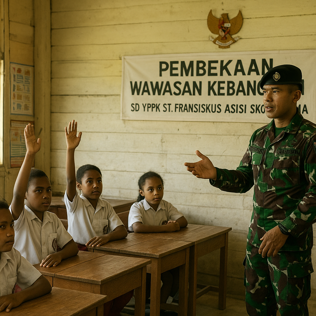 Tanamkan Jiwa Nasionalisme Kepada Penerus Bangsa, Satgas Yonif 726/Tml Beri Pembekalan Wasbang Bagi Siswa Siswi di Perbatasan RI-PNG