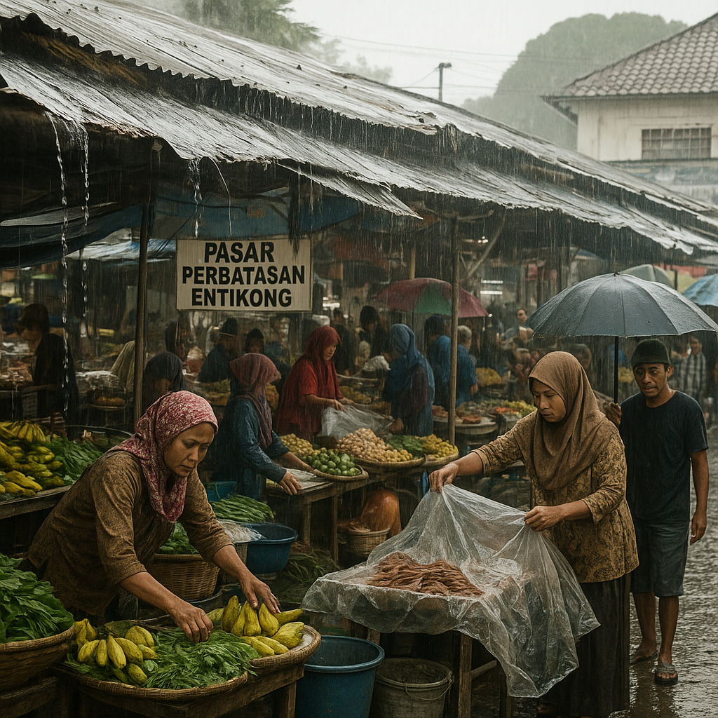 Di Perbatasan Entikong, Kalbar: Pasar Lokal Ramai tetapi Atap Bocor ketika Hujan