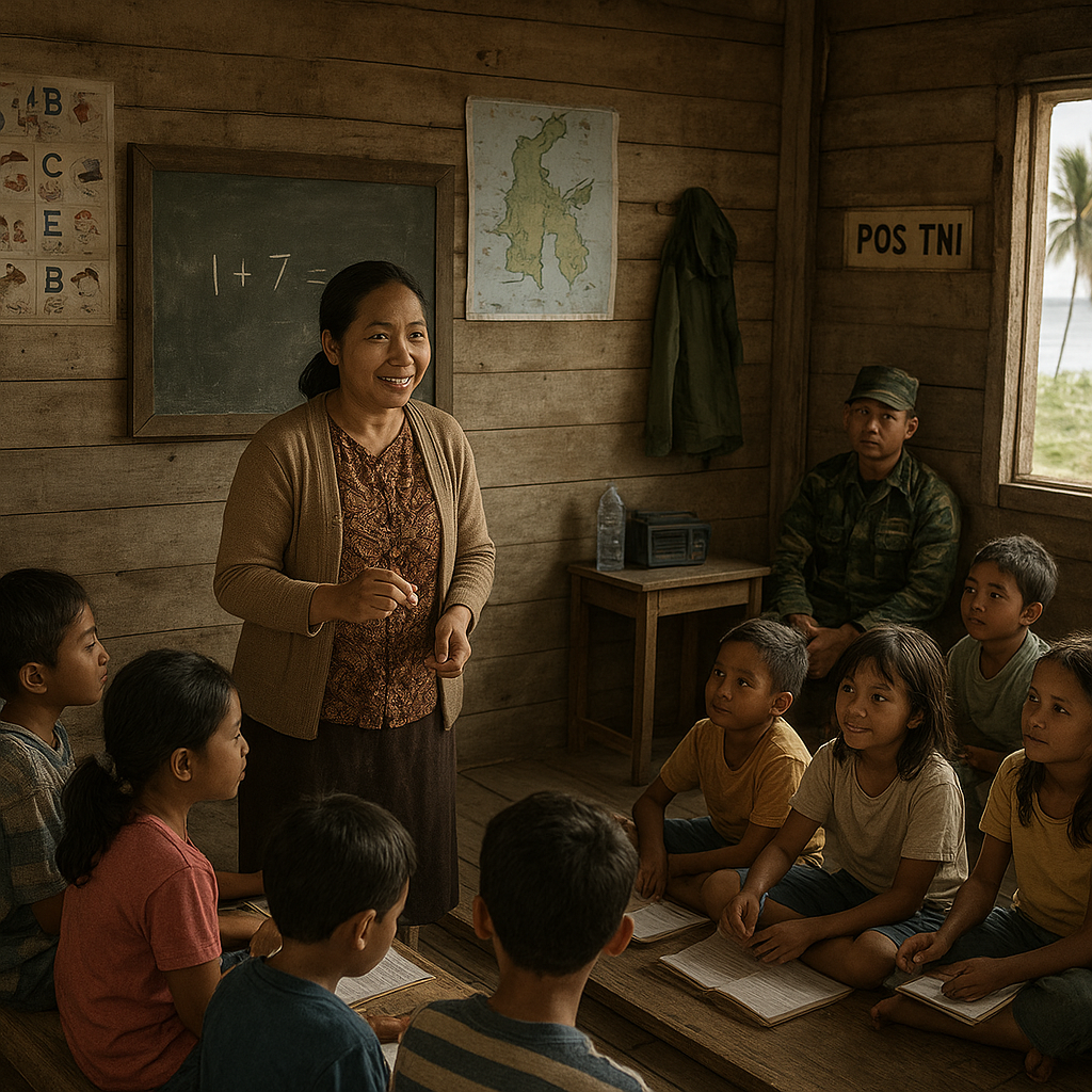 Sekolah Darurat di Pulau Marore: Guru Honor dan Ruangan Berbagi dengan Pos TNI